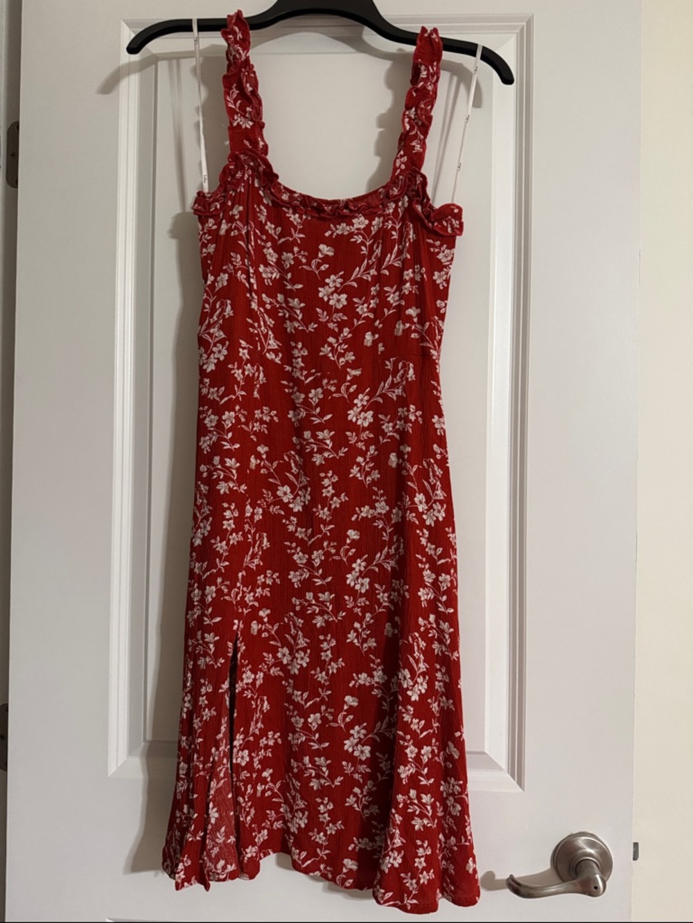Lulu's Red Floral Ruffle-Shoulder Midi Dress